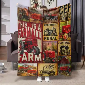 Farm Tractor Pattern Flannel Blanket, 1 Count Soft Warm Throw Blanket, Air-conditioned Room Blanket, Warm Nap Blanket for Home Office Travel