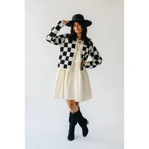 The Mackay Checkered Tie Detail Sweater in Black