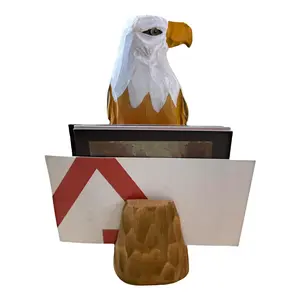 YEEYAYA Business Card Holder American Bald Eagle Wood Sculpture woodcarving Hand Carved Business Card Holder Figurine Gift Present Wood Carving Home Decor