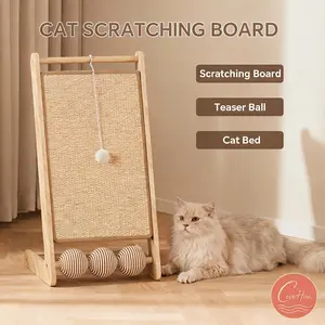 3 in 1 A Frame Cat Scratcher | Sisal Cat Scratching Board with Toys, Anti-Tipping Cat Bed for Indoor Cats