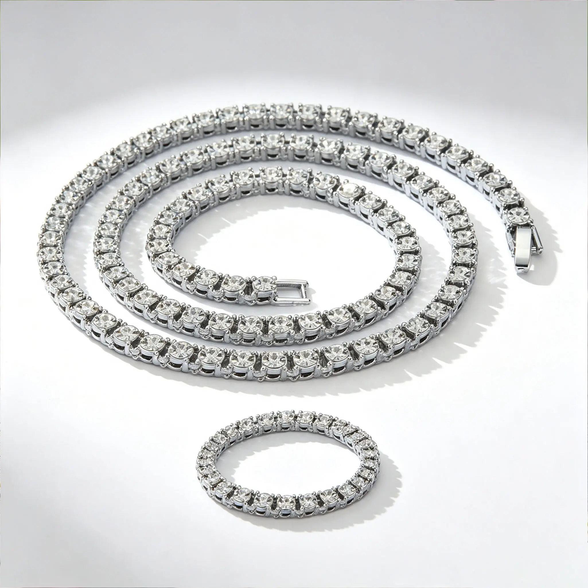 3mm Silver Crystal Tennis Chain Necklace Bracelet, Dainty Round Rhinestone Tennis Necklace, Stackable Layering Chain, Wedding Party Minimalist Hypoallergenic Jewelry For Men Women