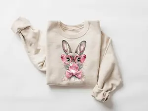 Girly Easter Bunny Sweatshirt, Retro Easter Shirt, Coquette Bow Bunny Tee, Easter Bunny Sweater, Cute Bunny Easter Gift, Bunny Sweatshirt