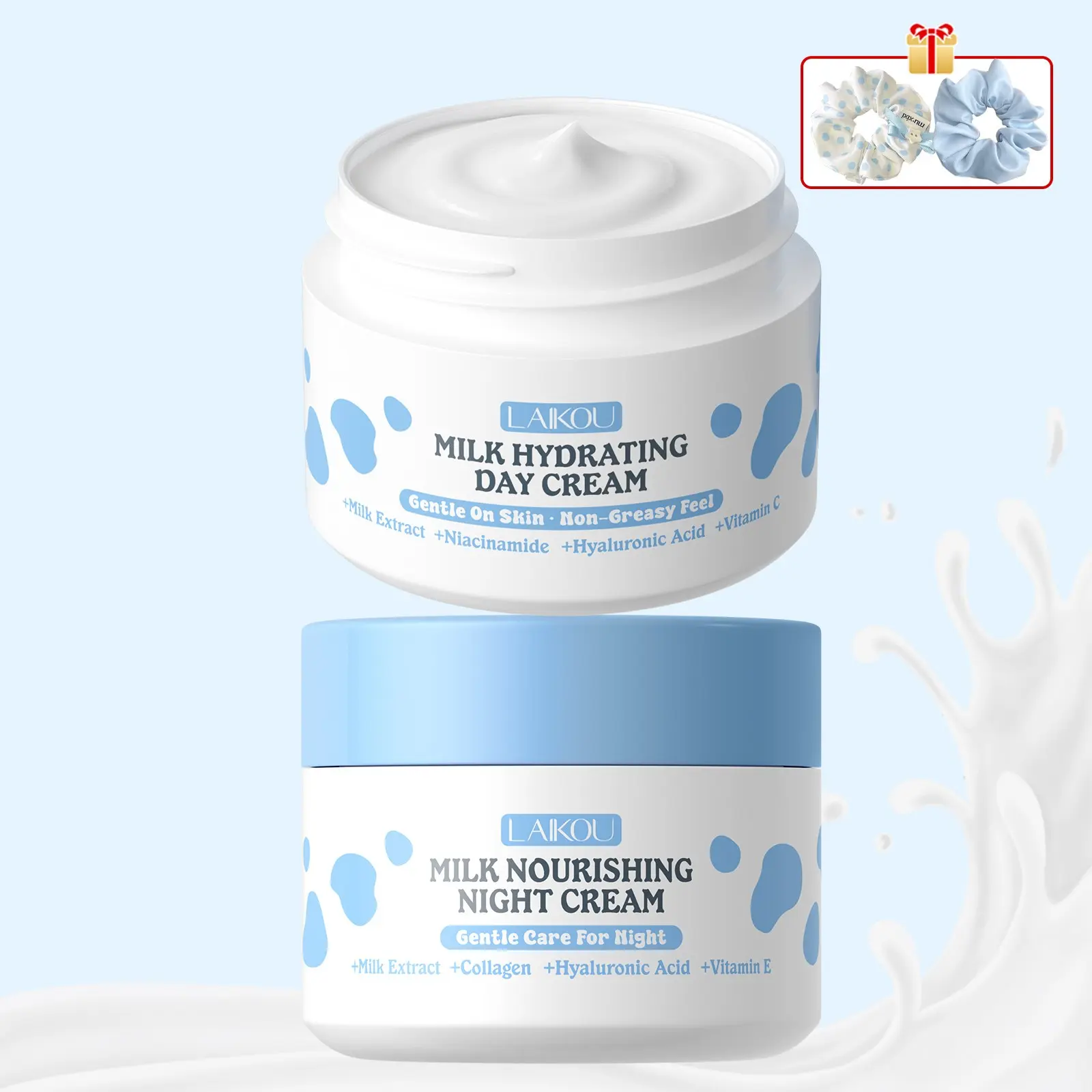 LAIKOU Milk 2-Piece Moisturizing Facial Face Cream Moisturizer Bundle | Day Hydration & Night Nourishment, Gentle Moisturizing Skincare for Youthful Radiant Skin