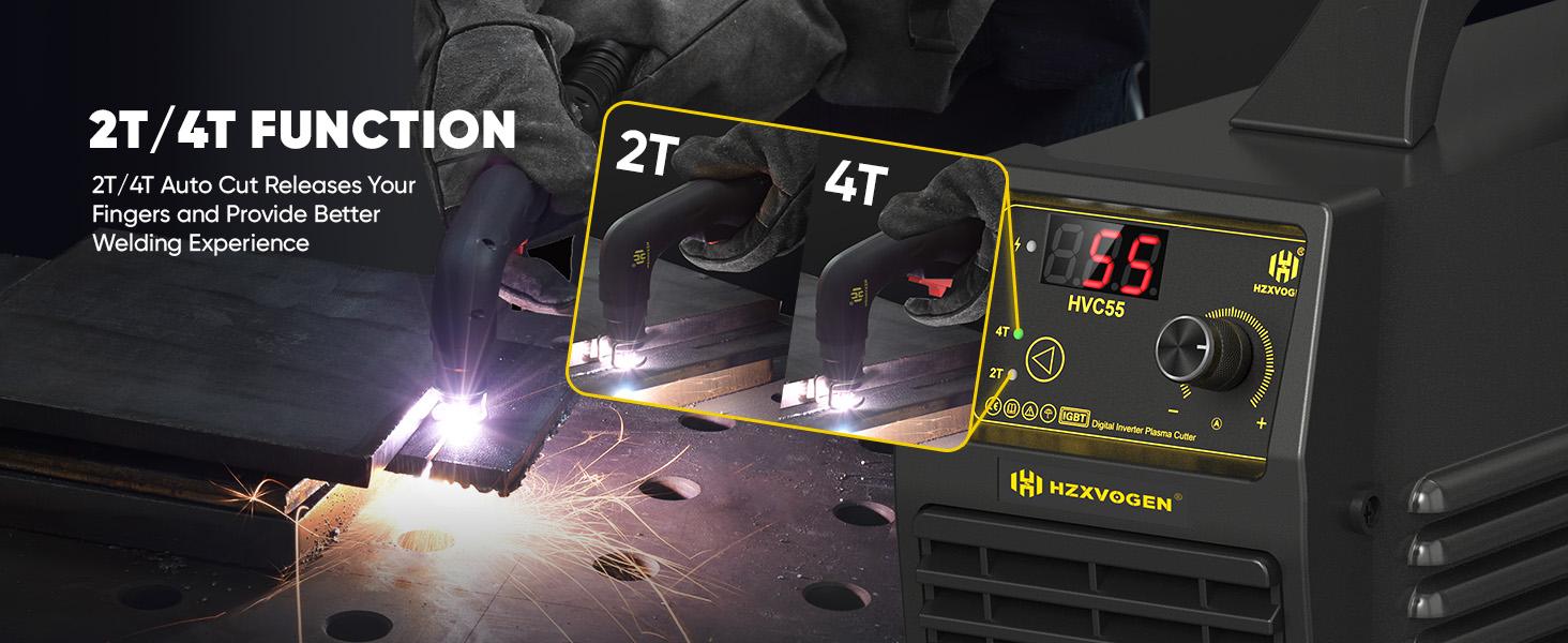 HZXVOGEN HVC55 Plasma Cutter 55A Non Touch Pilot Arc Plasma Cutters 110/220V Dual Voltage, Digital Display DC IGBT Inverter HF Air Plasma Cutting Machine, 1/2" Clean Cut 4/5" Max Cutting & 2T/4T