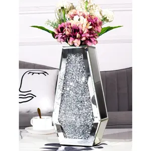 Flower Vase Crushed Diamond Vases for Decor Silver Mirror Vases for Centerpieces, Bling Crystal Decorative Glass Vase for Home Decor, 12 Inch - Can’t Hold Water