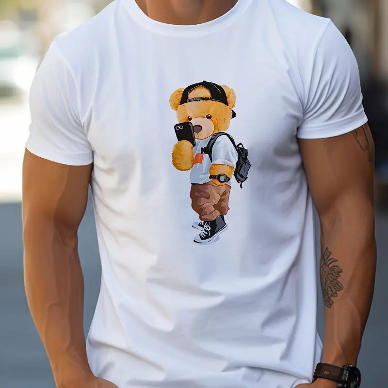 Boxy Cut Men's Graphic Print Tee in Soft Combed Cotton, USA-Made Short Sleeve Top with Thermally Optimized Fabric for Summer Streetwear, Shortsleeve, Fitted