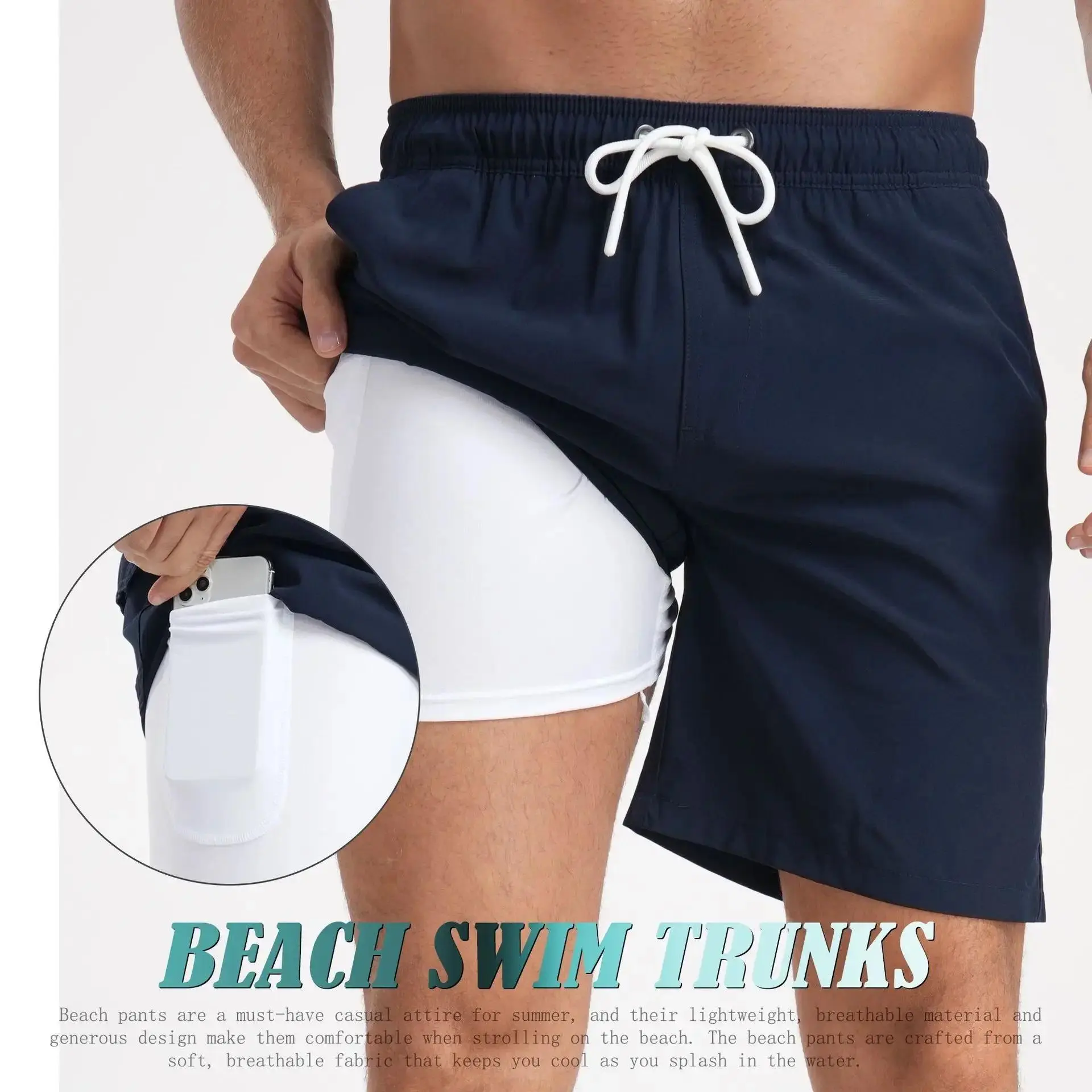 Men's Marble Pattern Beach Shorts, Breathable Milk Silk Clothes for Casual Streetwear - Summer Beach Wear Menswear