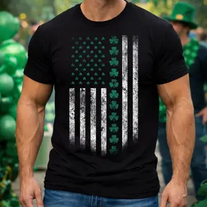 St Patricks Day Shirt for Men Funny • Shamrock American Flag T-Shirt • Lucky Irish Party Outfit • St Paddy Gift