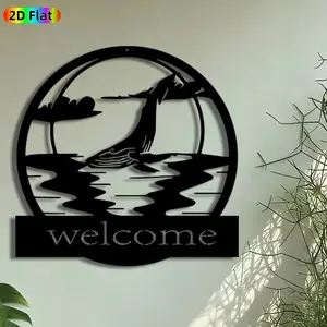 1pc Welcome Dolphin Metal Wall Art, Jumping Dolphin Statue Mural, Intricate Craftsmanship, Artistic Metalwork, Perfect for Housewarming, Summer Decor, Perfect for Patio Wall Living Room Garden Fence Decor, Ideal Gift for Coastal Decor Enthusiasts.