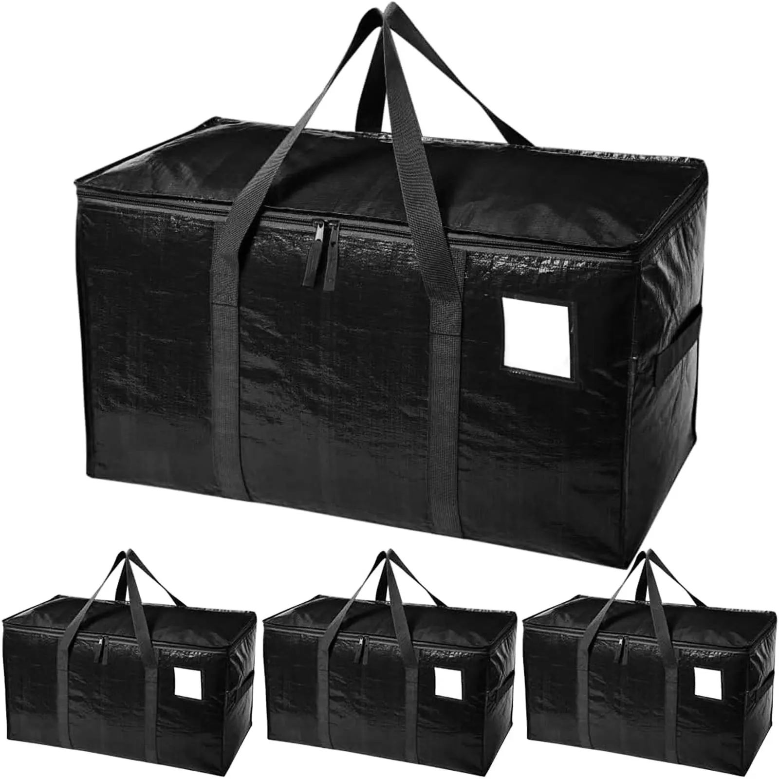 4 Pack Extra Large Heavy Duty Waterproof Moving Bags Reinforced Handles Zippers Foldable High Capacity Storage Organizer For College Dorm Household Travel Black
