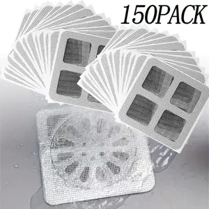 150 PCS Disposable Hair Drain Stickers,Floor Drain Sticker, Disposable Shower Drain Cover Hair Catcher Shower Drain Mesh Stickers, Sewer Filter Screen, Bathroom, Laundry, Bathtub, Kitchen, Sink
