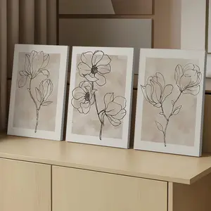 3Pcs/Set Wooden Framed Modern Minimalist Botanical Floral Flower Canvas Poster, Neutral Wall Art, Aesthetic Room Decor, Ready To Hang, Artwork Wall Painting For Gift, Wall Decor Living Room, Bedroom, Office, Dorm, Waterproof Canvas