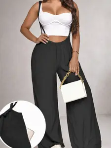 Summer Strap Wide Leg Pants Women High Waist Loose Long Pants Casual Versatile Suspender Pants for Daily Wear Bottoms