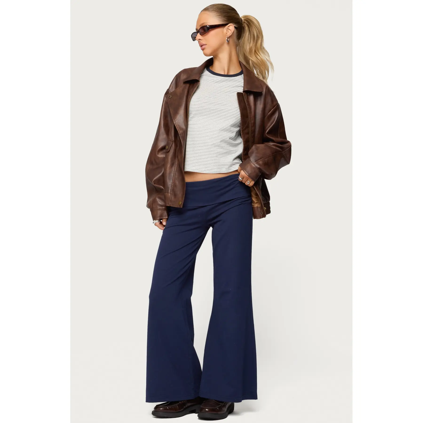 Petite Wide Leg Fold Over Pants