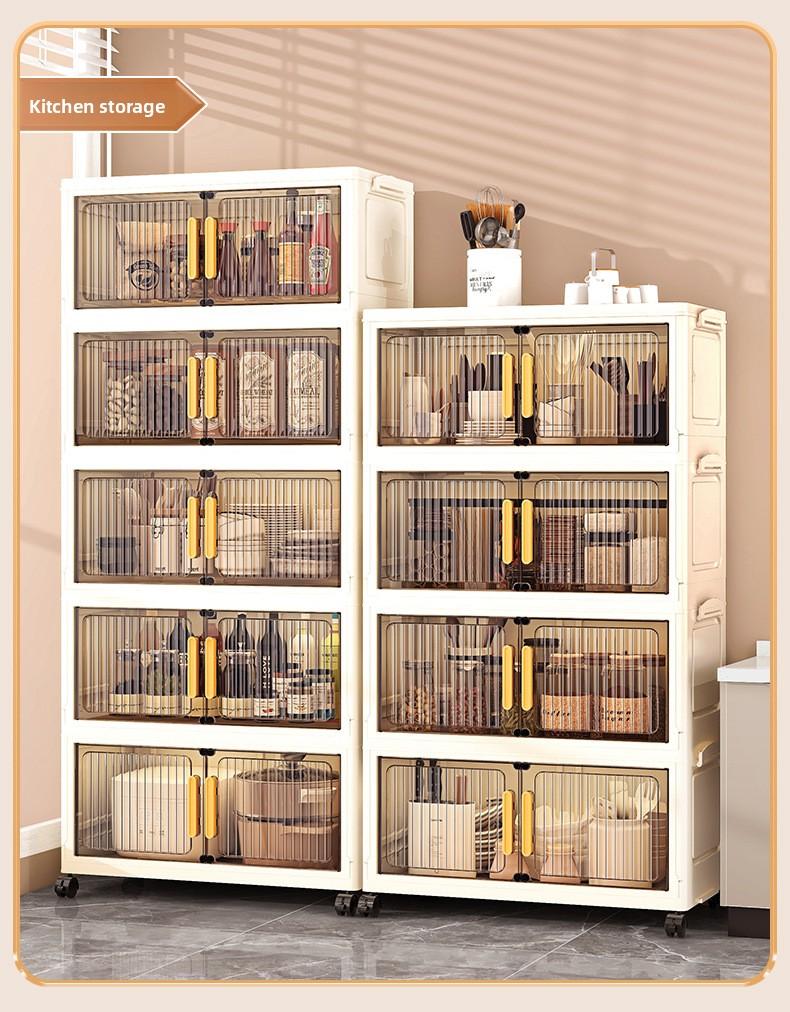 21.65 inches Multi-layer Foldable Storage Box with Double Doors, Large Capacity Home Organizer Bin for Clothing, Toys, Snacks & Household Sundries