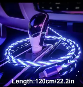 3-in-1 1 Light Up, LED Flowing Charging Cable (1 Piece), Portable Chargers, High-Speed, Mobile Phone Charger Cable, Smartphone Chargers 1.2M Cable.