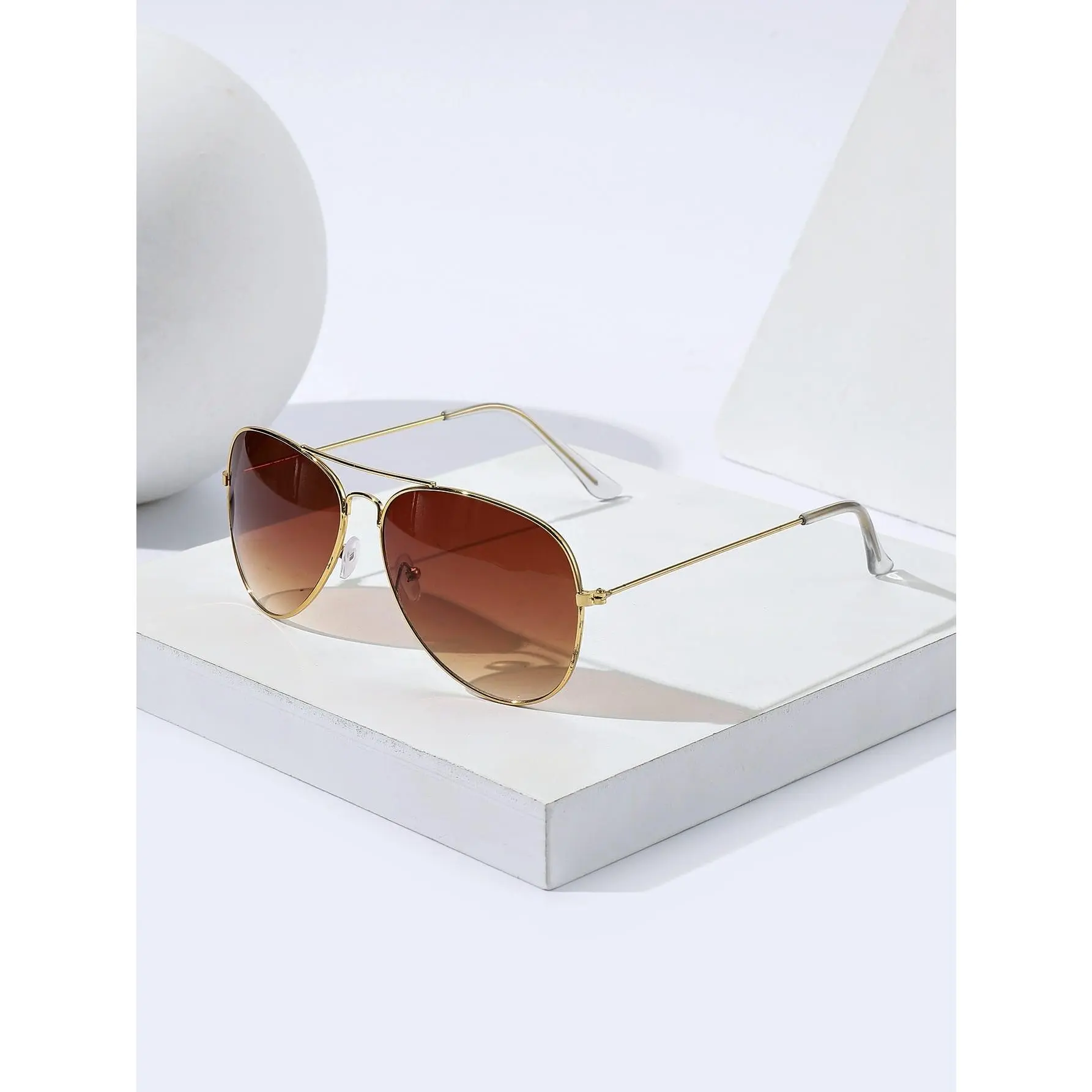 1pc Coated Gold-Copper Men's Retro Double-Beam 90s Cowboy Western Style Unisex Retro Aviator Sunglasses, Lightweight UV Protection Lens, Suitable for Commuting, Vacations, Beach Festivals, Beach Festivities, Metal