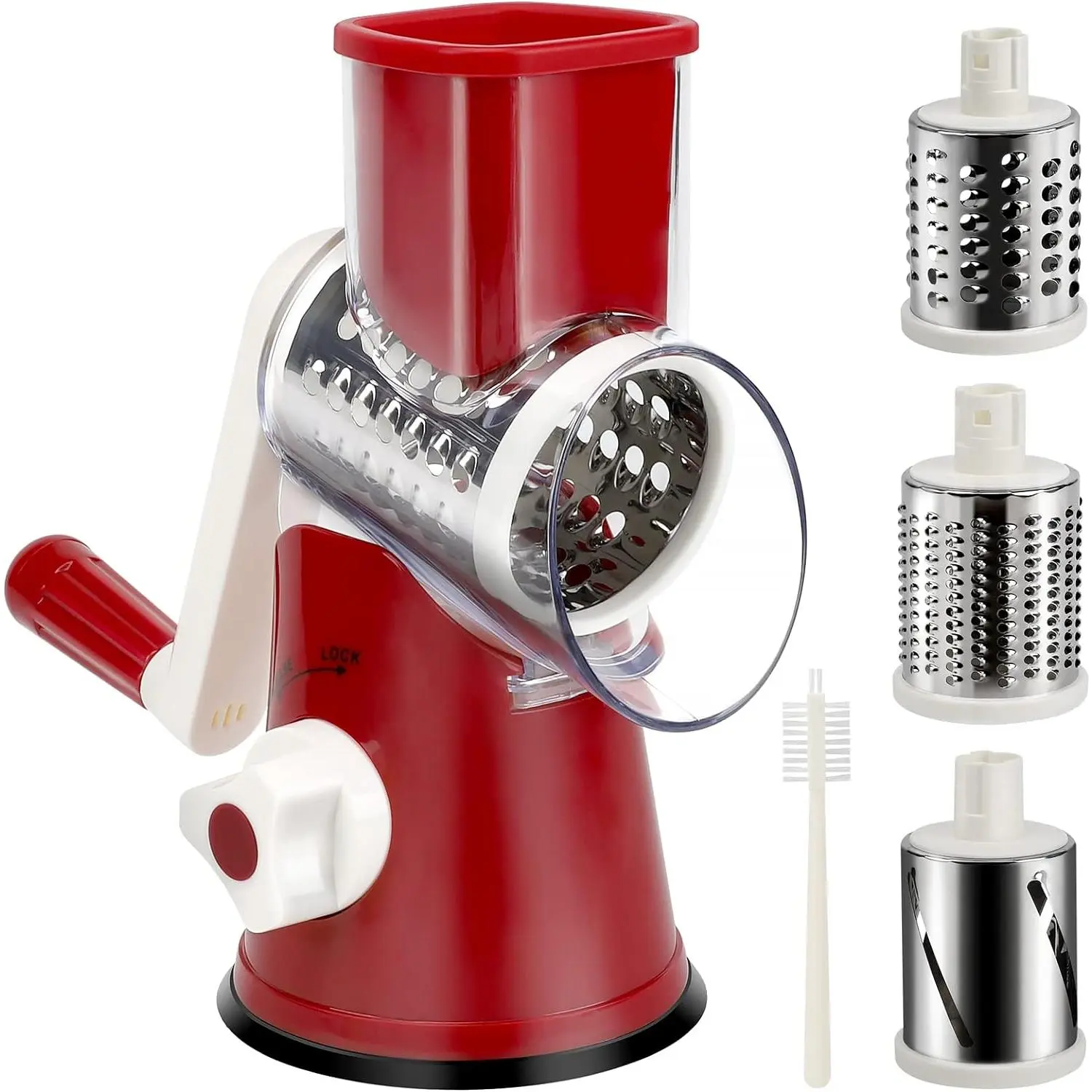 Rotating Cheese Grater Manual Mandoline Slicer with Non-slip Suction Base 3 Interchangeable Stainless Steel Blades Dishwasher Safe Kitchen Gadgets for Cheese Nuts Vegetables Garlic Shredder Blue TikTokShopBlackFriday