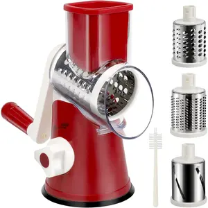 Rotating Cheese Grater Manual Mandoline Slicer with Non-slip Suction Base 3 Interchangeable Stainless Steel Blades Dishwasher Safe Kitchen Gadgets for Cheese Nuts Vegetables Garlic Shredder Blue TikTokShopBlackFriday