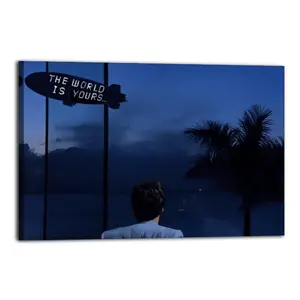 Scarface Poster of Tony Montana The World Is Your Movie Scene Canvas Print for Office Room Motivation Success Home Aesthetic Decor 08x12 12x18 16x24 20x30 24x36 Inches Framed Unframed Options(New Product Launch)