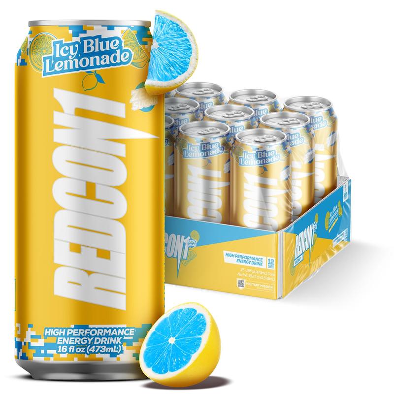 REDCON1 Energy High Performance Drink, Icy Blue Lemonade - Zero Sugar Energy Drink with Alpha GPC Nootropic - 200mg Natural Caffeine from Green Coffee Beans - Vitamin B6, B12 & B5 to Boost Mood (12 ct)