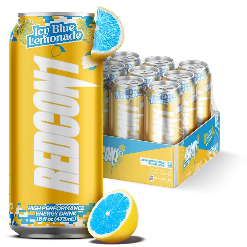 REDCON1 Energy High Performance Drink, Icy Blue Lemonade - Zero Sugar Energy Drink with Alpha GPC Nootropic - 200mg Natural Caffeine from Green Coffee Beans - Vitamin B6, B12 & B5 to Boost Mood (12 ct)