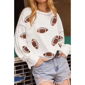 Sequin Football Round Neck Long Sleeve Sweatshirt