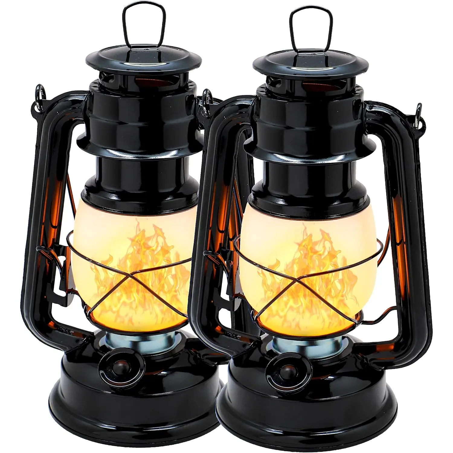 LED Vintage Flame Lantern Metal Outdoor Hanging Lantern with Dancing Flame Battery Operated ween Outdoor Indoor Decoration(Black 2 Pack)