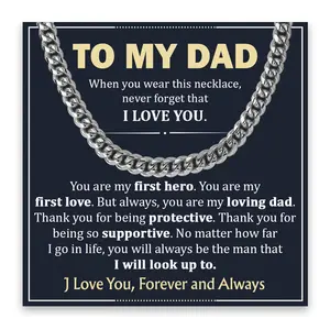 To My Dad Necklace From Daughter Son- Jewelry Gift For Fathers Day, Men's Chain Cuban Necklace, Mens Cuban Link Chain Necklace, Silver Stainless Steel Chain Hip Hop Birthday Christmas Anniversary Jewelry for Dad Happy Father's Day Gift