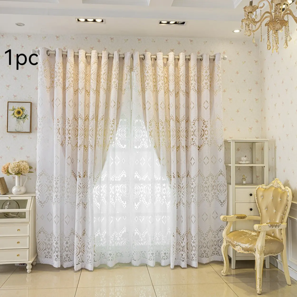 1 Panel, Double-Layer Curtains, Geometric Diamond Curtains, Living Room Curtains, Bedroom Curtains, Privacy-Protecting Curtains, European Style Curtains, New Chinese Style Curtains, Sheer Printed Curtains, American Style Curtains