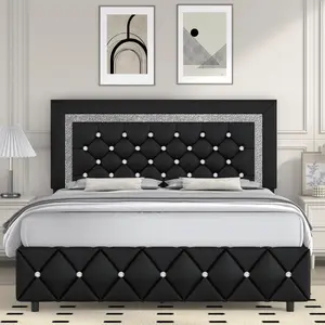 Upholstered Platform Bed Frame Twin Full Queen King Diamond Tufted Headboard Footboard No Box Spring Needed Multi-Color Multifunctional Murphy dog canopy Foldable Sofa metal loft trundle floor Size with Nailhead Decoration Rustic XL Storage House-Shaped