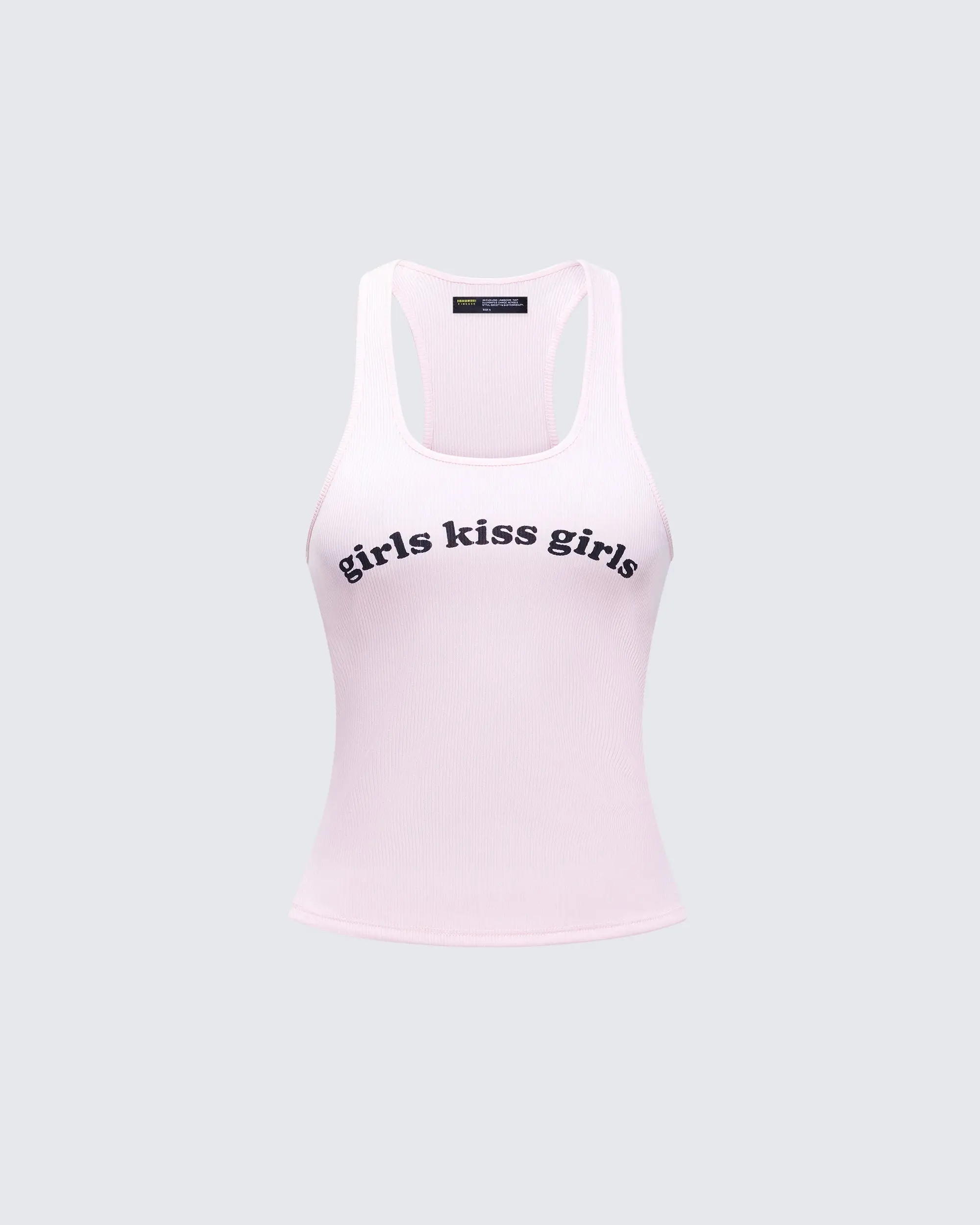 Women's Fitted Sleeveless Ribbed Cotton Racerback Tank Top - 'Girls Kiss Girls' Bold Lettering Graphic, Pride Parade Ready, Baby-Inclusive Concerts