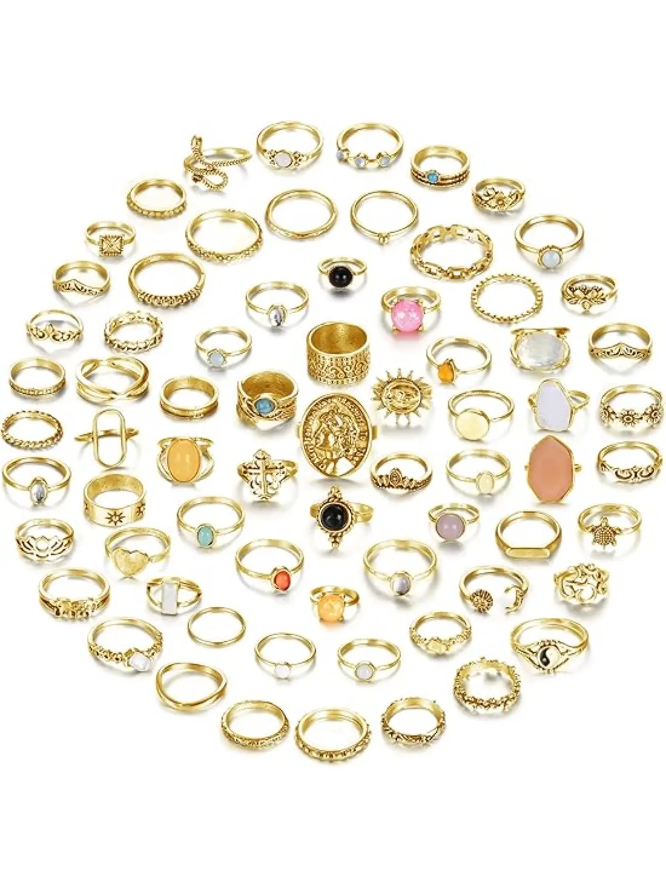 70 Pcs Vintage Crystal Ring Set, Knuckle Rings for Women, Bohemian Stackable Joint Rings, Retro Boho Stacking Finger Rings Jewelry Accessories, Jewellery