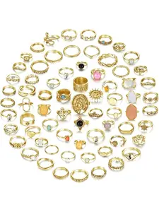 70 Pcs Vintage Crystal Ring Set, Knuckle Rings for Women, Bohemian Stackable Joint Rings, Retro Boho Stacking Finger Rings Jewelry Accessories