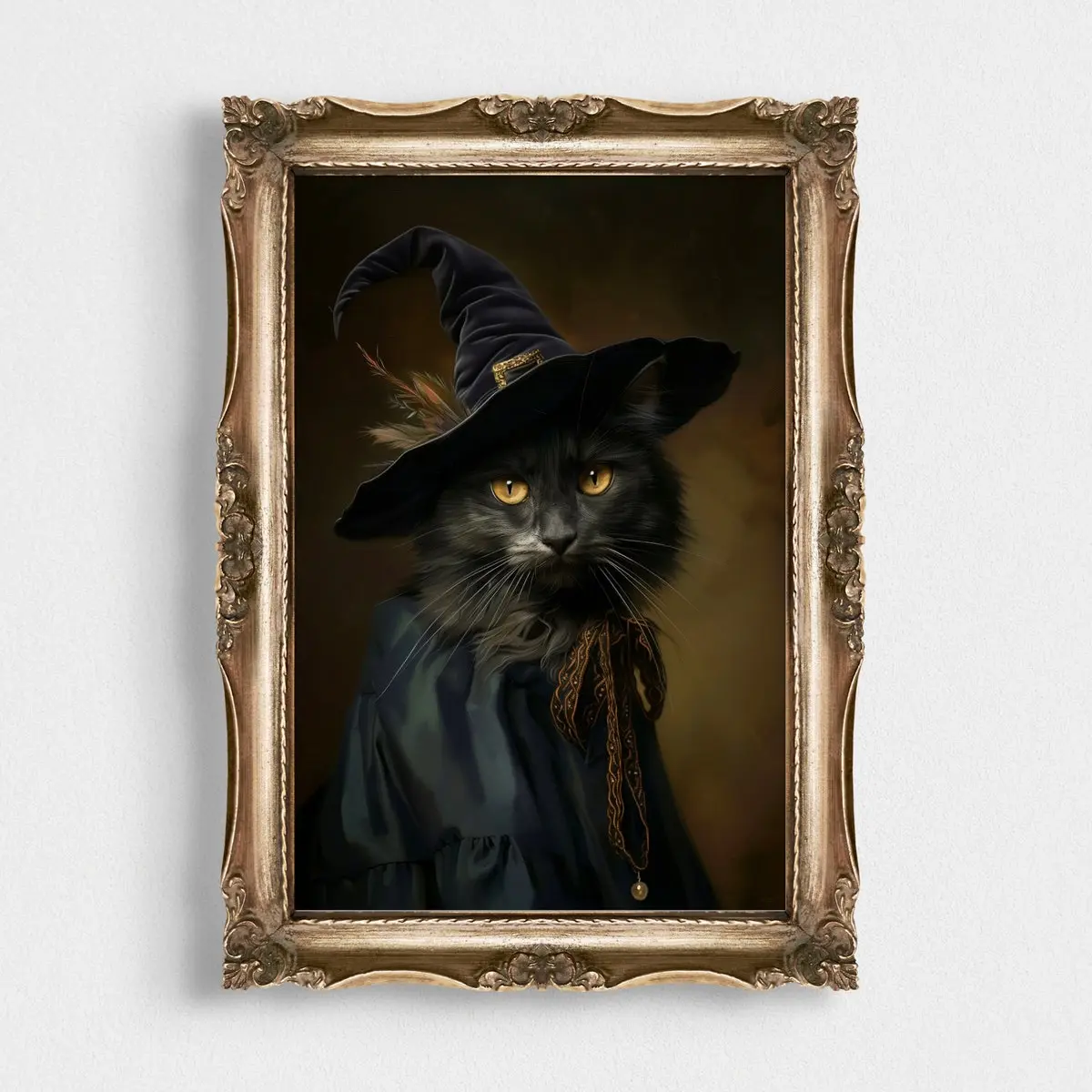 Cat Witch Vintage Poster | Gothic Victorian Art Print | Dark Academia Wicca Decor | Enchanting Cat Illustration | Mystical Witchcraft Poster, Unframe