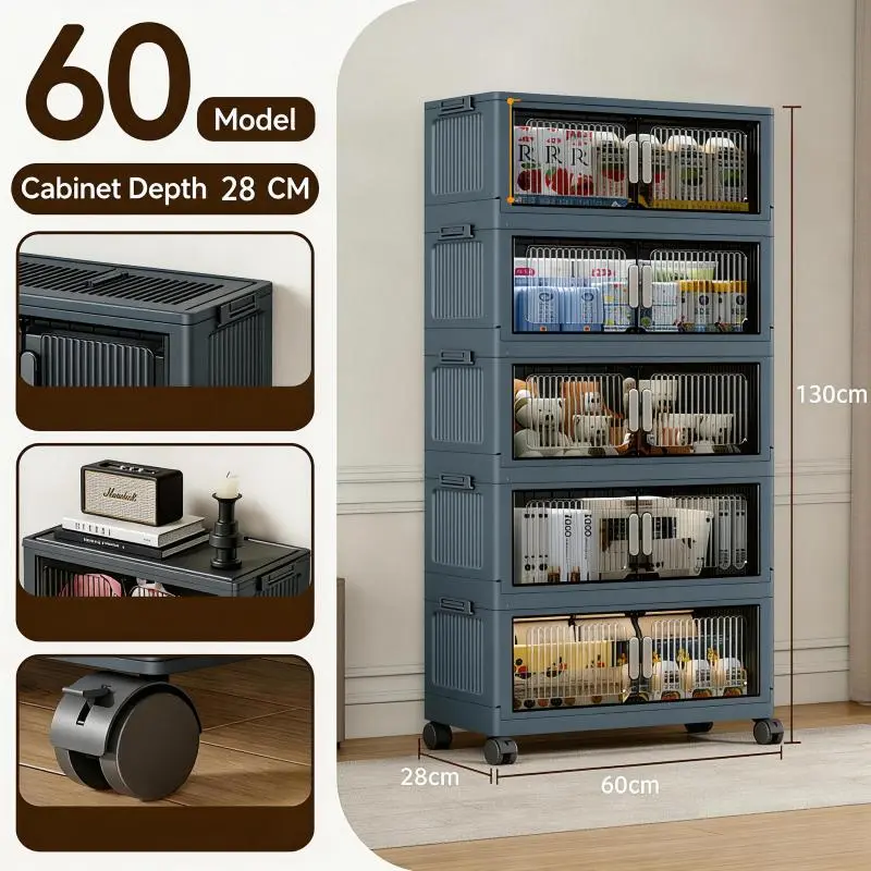 5 Tier Folding Storage Containers with Wheels, Stackable Collapsible Plastic Bins, Durable Organizer for Kitchen Pantry and Closet 5 Tier Folding Storage Containers with Wheels, Stackable Collapsible Plastic Bins, Durable Organizer for Kitchen Pantry and Closet