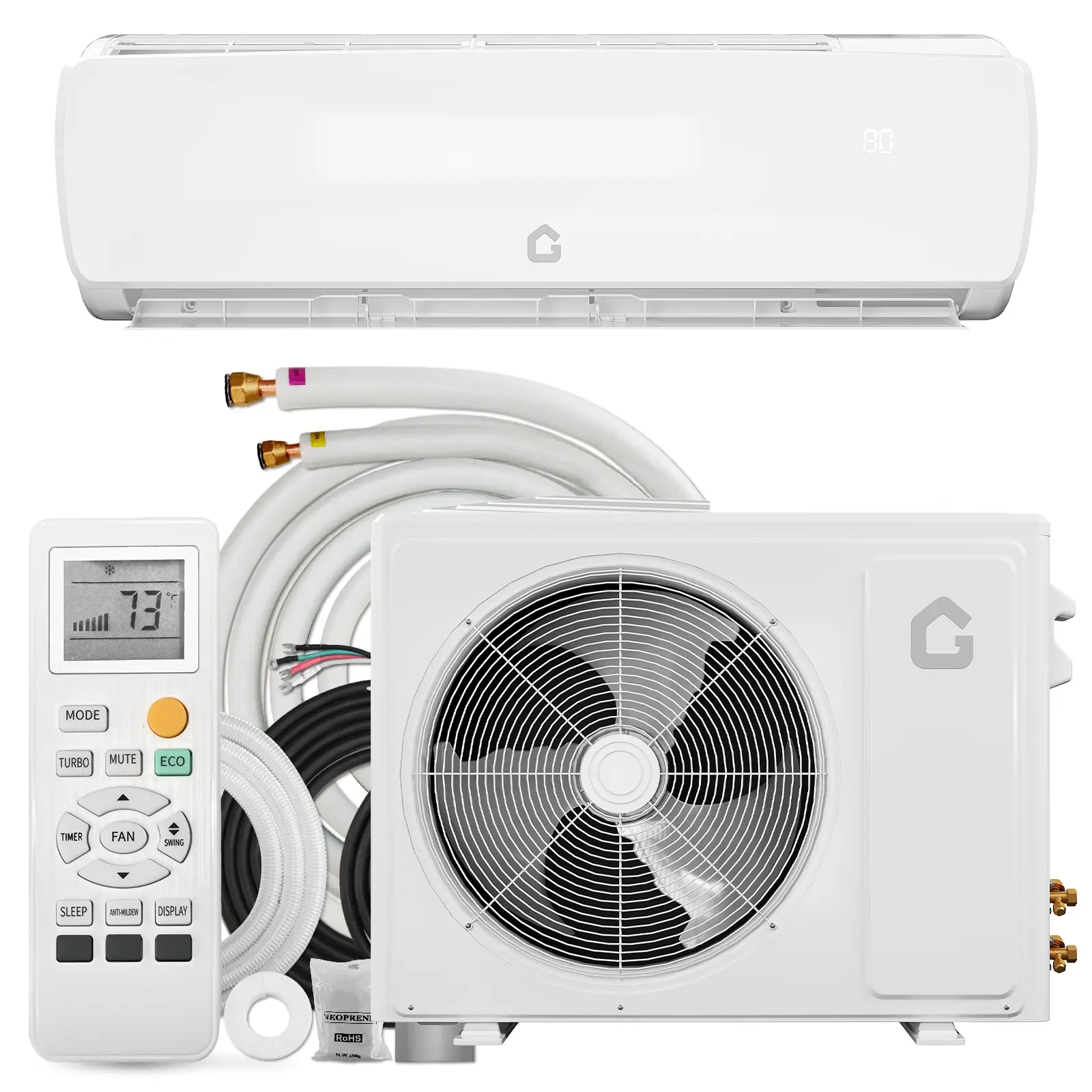 High-Efficiency Mini Split Air Conditioner & Heat Pump - 12000 BTU, 19 SEER2, 115V Ductless Inverter, Pre-Charged, Complete 9.8 Ft Installation Kit, Cools & Heats up to 750 Sq.Ft