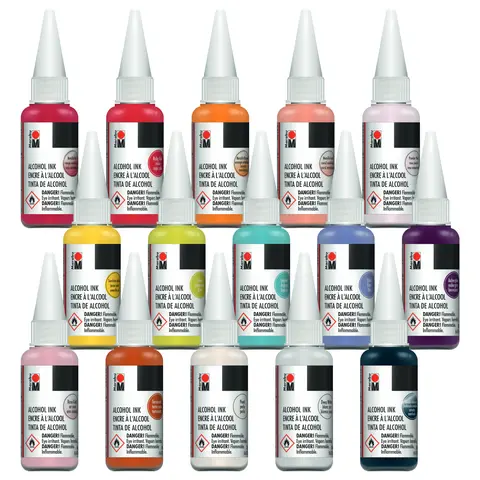 Marabu Alcohol Art Ink - Vibrant Neon, Pastel, Metallic, Rainbow Colors - Fast-Drying, Permanent Acid-Free Ink - Ideal for Epoxy Resin, Vinyl, Polypropylene, Ceramics Projects