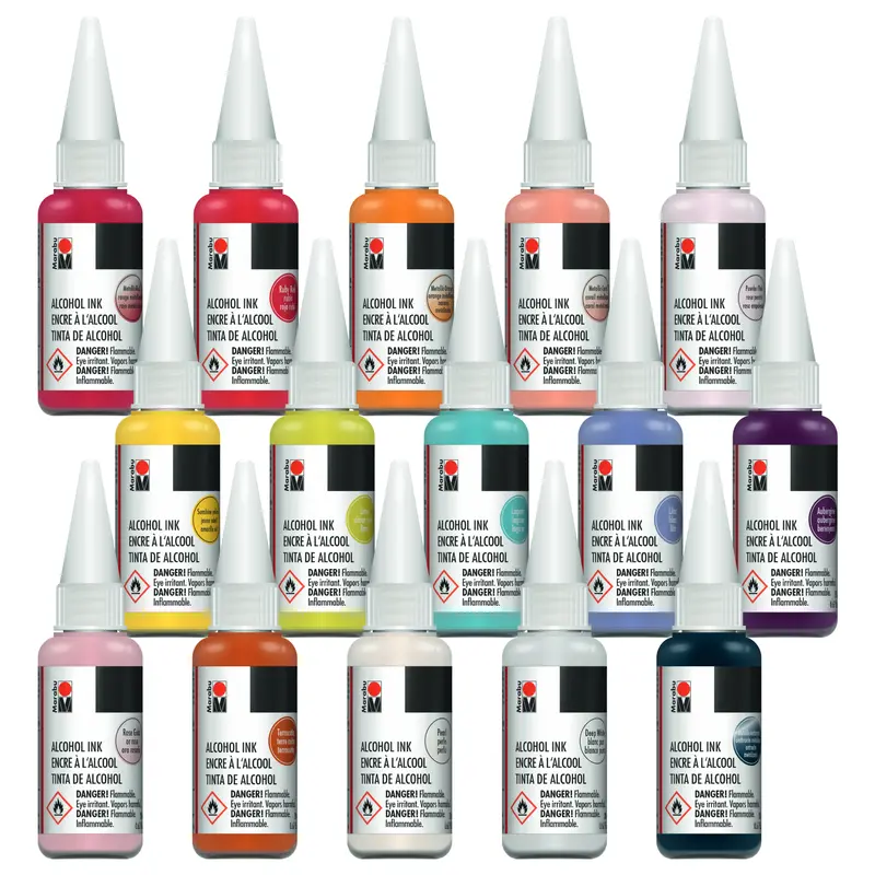 Marabu Alcohol Art Ink - Vibrant Neon, Pastel, Metallic, Rainbow Colors - Fast-Drying, Permanent Acid-Free Ink - Ideal for Epoxy Resin, Vinyl, Polypropylene, Ceramics Projects