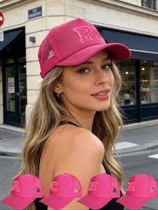 Y2K Hot Pink Mesh Baseball Cap Chenille Letter Patch, Breathable Sun Hat for Daily Wear, Commute Vacation, Perfect for Sweet Cool Aesthetic, Fashion Matching Hat