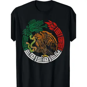 Funny Vintage   Edition   Aztec Feathered Snake Mexican Flag T Shirt Black -1