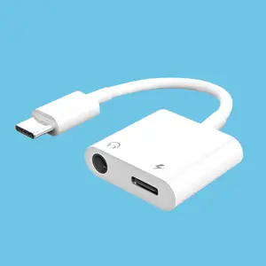 Type-C audio adapter 2-in-1 for 3.5mm headphones, analog audio adapter cable for listening to music and charging.