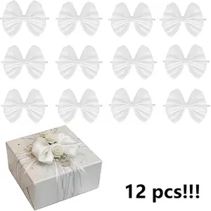 12 Pieces Satin Ribbon Twist Tie Bows Pre-Tie Red Bows for Christmas Premade Gift Bows for Treat Bags Cake Pop Crafts Gift Bag Wedding Favors Goodies Bagging Party Decorations