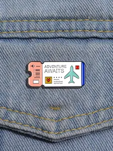 Unisex Cute Air Ticket Design Brooch, Cute Fashion Alloy Badge for Women & Men for Clothes & Backpack & Hat Decor, Creative Clothes Accessories for Party, Daily Decor, Durable Metal Pins