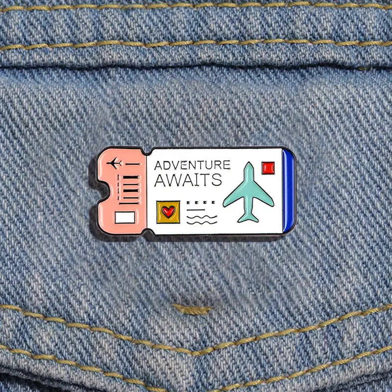 Unisex Cute Air Ticket Design Brooch, Cute Fashion Alloy Badge for Women & Men for Clothes & Backpack & Hat Decor, Creative Clothes Accessories for Party, Daily Decor, Durable Metal Pins, Fashion Clothes Accessory