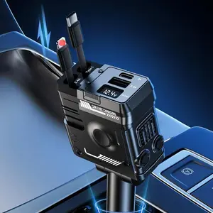 4-in-1 Mecha Car Charger, 66W Extendable Car Charger, 31.5-inch with Two Retractable Cables + Dual Ports USB-C/USB Compatible for IPhone/ S23/22, Adjustable 180° Plug Design, Anti-Tangle Feature, Includes 2.6ft Type-C & for IPhone Extension Cable and USB-