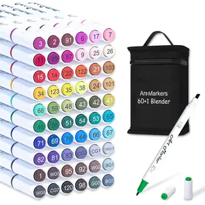 61 Colors  Art Markers, 60 Colors Plus 1 Blender Dual Tip Permanent Marker Pens Highlighters  for  Adults Artist Drawing Sketching Card Making & Coloring Books