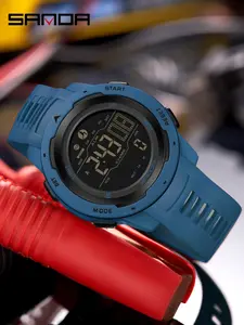 Men's Digital Watch with Large Dial & Pedometer, Calorie Counter Feature, Resin Case Material, Perfect for Outdoor Sports & Daily Use, Luminous Fashionable Watch