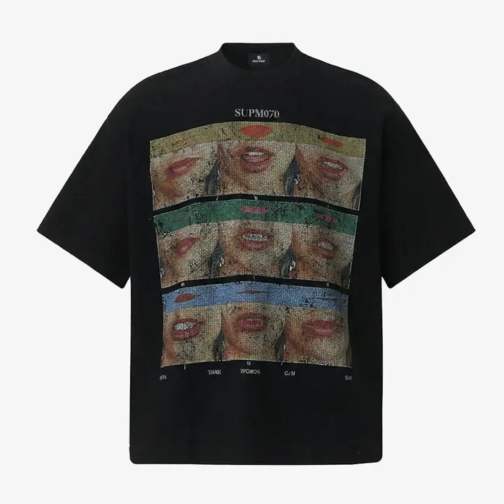 Supermade Pop Art Lip Print Graphic T-Shirt Womenswear