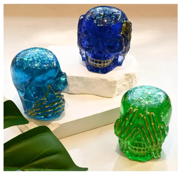 See No Evil, Hear No Evil, Speak No Evil Skull Set | Handmade Resin Décor